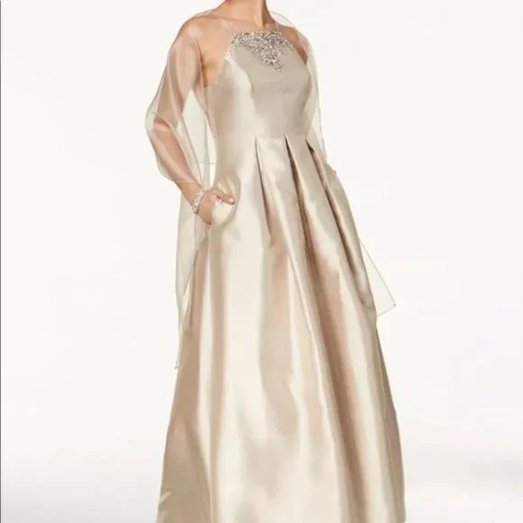 Vince Camuto | Dresses | Vince Camuto Embellished Formal Dress Champagne  Size 4 Comes With Shawl | Poshmark